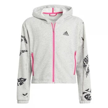 Image of adidas Hooded Tracksuit Kids - Medium Grey Heather / Team Rea