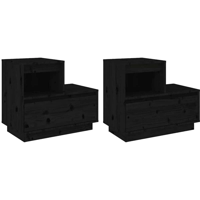 Image of VIDAXL Bedside Cabinets 2 pcs Black 60x34x51cm Solid Wood Pine Vidaxl 8720286923641