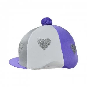 Image of Hy Love Heart Glitter Helmet Cover - Lilac/Silvr/Wht