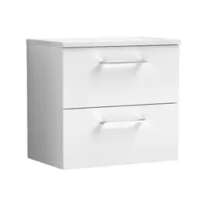 Image of Nuie - Arno Gloss White 600mm Wall Hung 2 Drawer Vanity Unit with Sparkling White Laminate Worktop - ARN124LSW - Gloss White