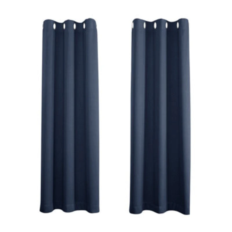 Image of Happy Homewares Cobalt Dusty Blue Blackout Thermal Eyelet Curtains - 46 X 63" Drop - 2 Panel