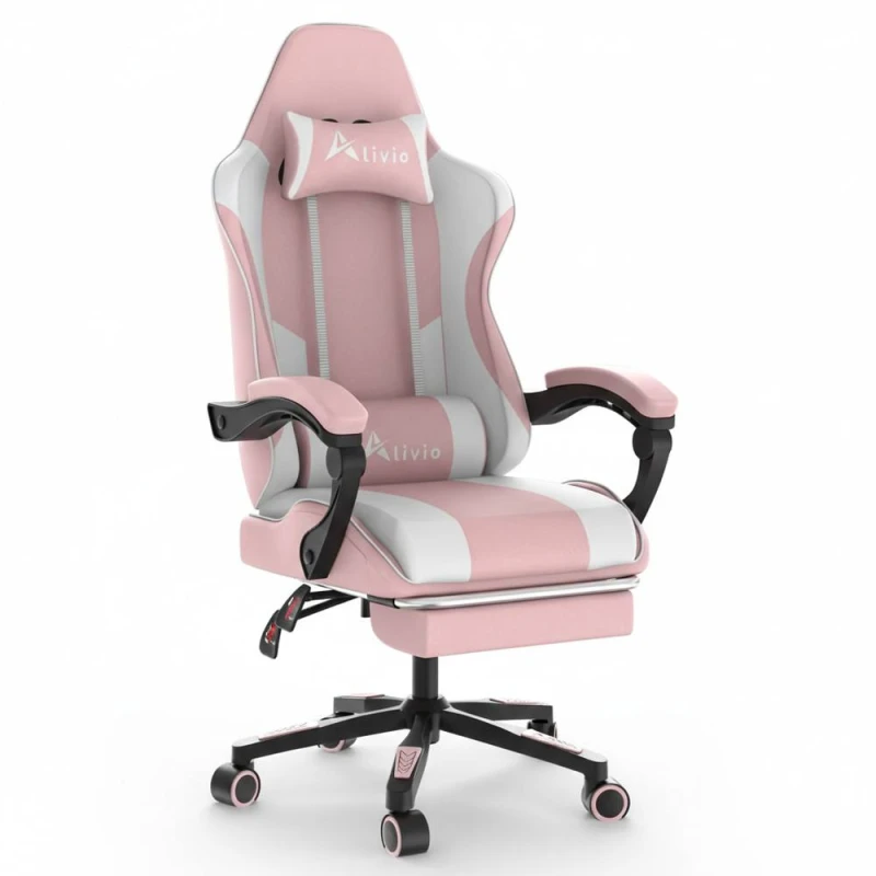 Image of Alivio Ergonomic Gaming Chair with Massage Lumbar Cushion in Pink Pink Unisex