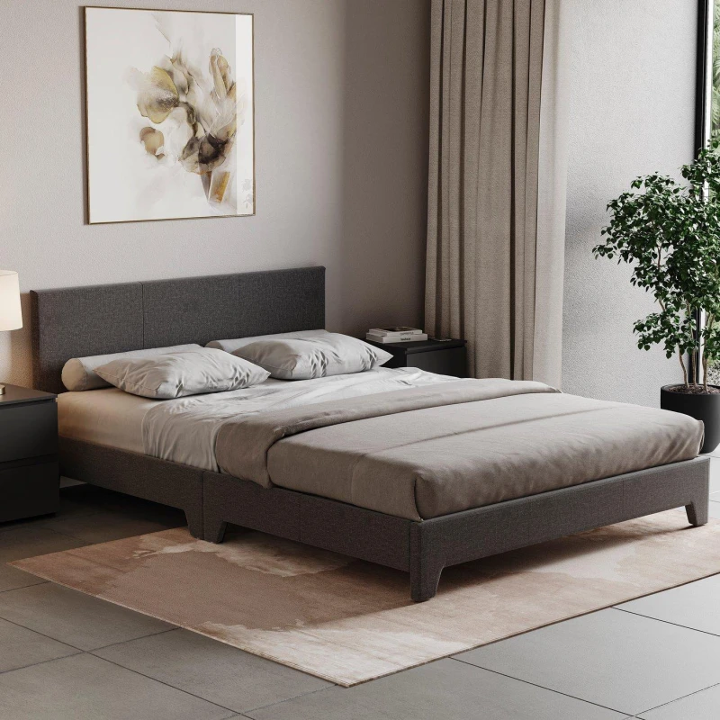 Image of Lassic Victoria King Size Bed & Mattress Set Dark Grey Linen unisex King Size