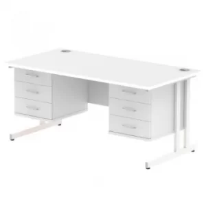 Image of Impulse 1600 Rectangle White Cant Leg Desk White 2 x 3 Drawer Fixed Ped