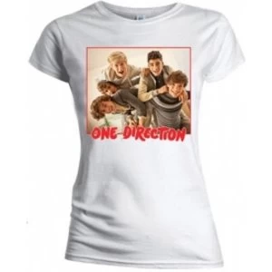 Image of One Direction Band Red Border Skinny White TS: Medium