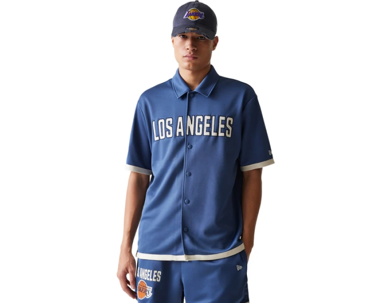 Image of New Era Nba Snap Button Los Angeles Lakers Shirt Blue XL
