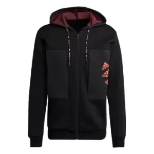 Image of adidas Essentials BrandLove Fleece Full-Zip Hoodie Mens - Black / Semi Impact Orange