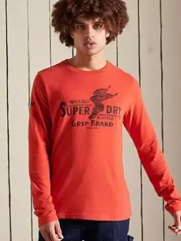 Image of Superdry Script Style Workwear Long Sleeve Top - Red, Size S, Men