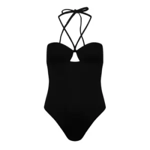 Image of CALVIN KLEIN Structured Halterneck Swimsuit - Black