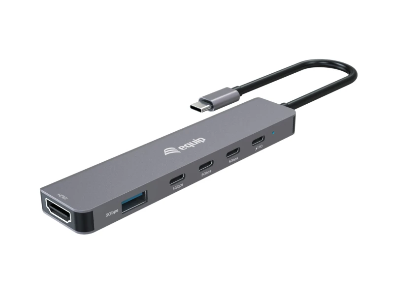 Image of Equip USB-C 6 in 1 Multifunctional Adapter. HDMI 4K/30Hz. USB-C x 4 .