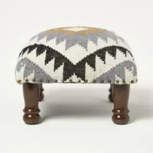 Image of HOMESCAPES Agra Handwoven Kilim Footstool 40 x 40cm - Yellow & Gold
