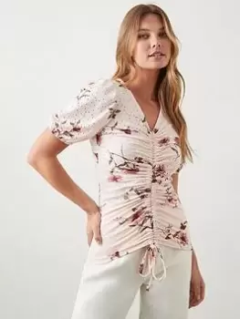 Image of Dorothy Perkins Ruched Front Drawstring Top - Blush, Pink, Size L, Women