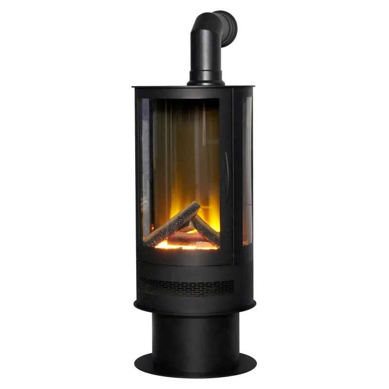 Image of Acantha Fires & Fireplaces Acantha Orbit Cylinder Electric Stove with Angled Stove Pipe in Black Unisex
