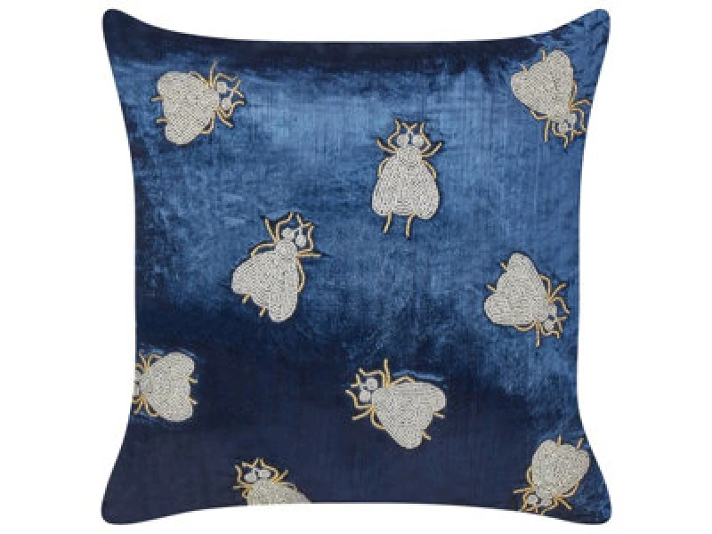 Image of Beliani Throw Cushion Pentas Velvet 45 X 45cm Navy Blue Animal Pattern