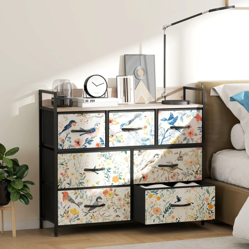 Image of HOMCOM 7-Drawer Chest of Drawers, Fabric Dresser, White 83D-033V03MX