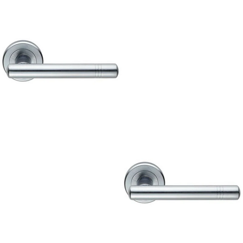 Image of Loops 2x PAIR Round T Bar Handle with Ringed Design Concealed Fix Satin Chrome Multi