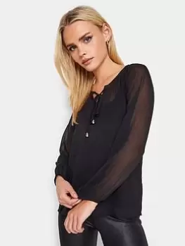 Image of PixieGirl Petite Tie Neck Top, Black, Size 10, Women