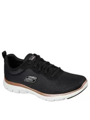 Image of Skechers Flex Appeal 4.0 Trainers, Black/Rose Gold, Size 8, Women