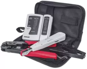 Image of 4 Piece Network Tool Kit - 4 Tool Network Kit Composed of LAN Tester - LSA punch down tool - Crimping Tool and Cut and Stripping tool - Black - 144 g