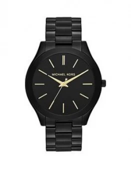 Image of Michael Kors Black And Gold Detail Dial Black Ip Stainless Steel Bracelet Ladies Watch
