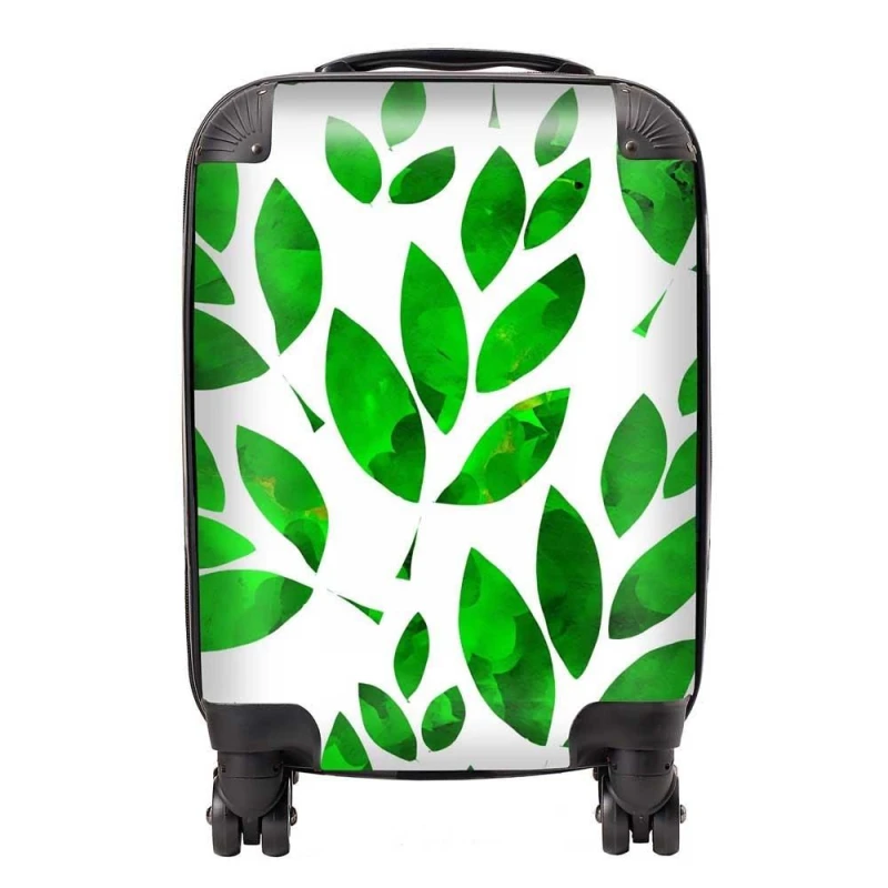 Image of Warren Reed - Designer Watercolor Abstract Leaves Suitcase in Green Size: Large Green Unisex Large