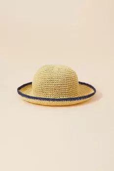Image of Stripe Trim Straw Bucket Hat