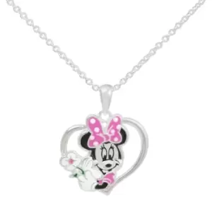 Image of Disney Minnie Mouse Pink & Black Enamel Silver Plated Brass Heart Necklace CF00123SRPL-Q