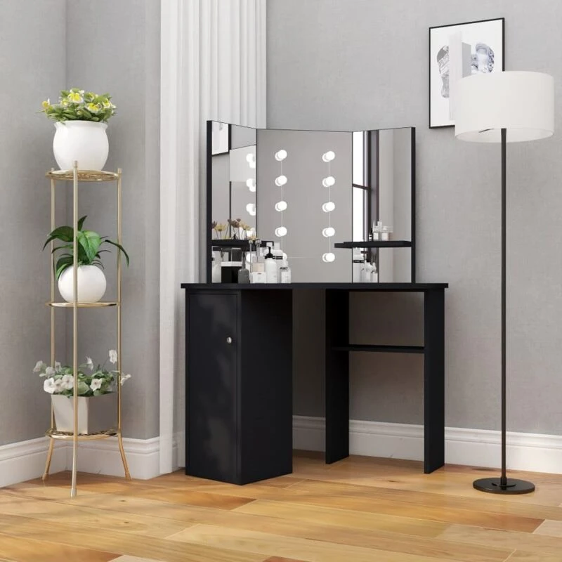 Image of VIDAXL Corner Dressing Table with LED Black 111x54x141.5cm Vidaxl 8720286332979