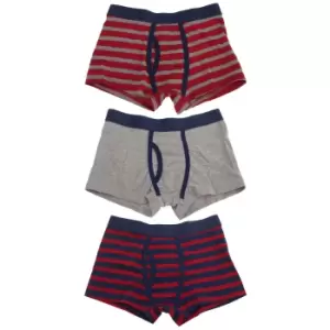 Image of Tom Franks Boys Trunks With Keyhole Underwear (3 Pack) (9/10 Years) (Red/Navy/Grey)