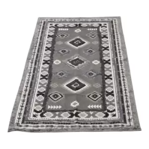 Image of Large Grey Patterned & Tufted Rug 70x140cm