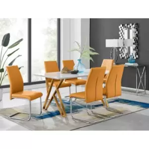 Image of Furniture Box Taranto White High Gloss Dining Table and 6 Mustard Lorenzo Chairs