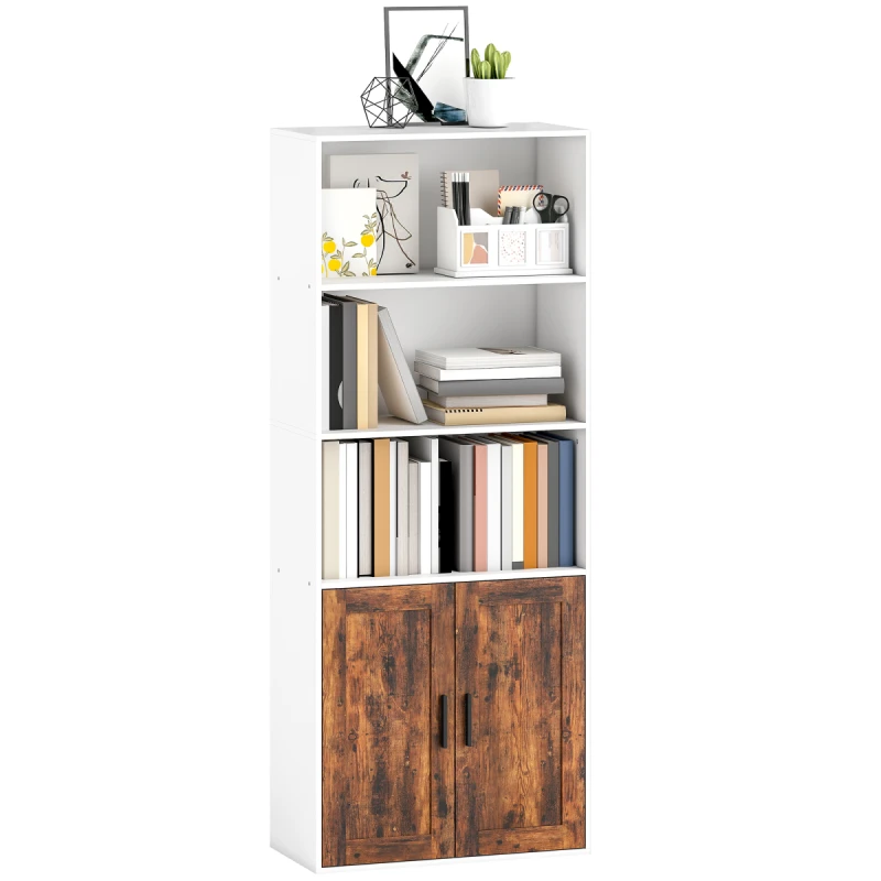 Image of HOMCOM 5-Tier Bookcase, Tall Bookshelf with Adjustable Shelf, Rustic Brown, Brown 836-618V00RB