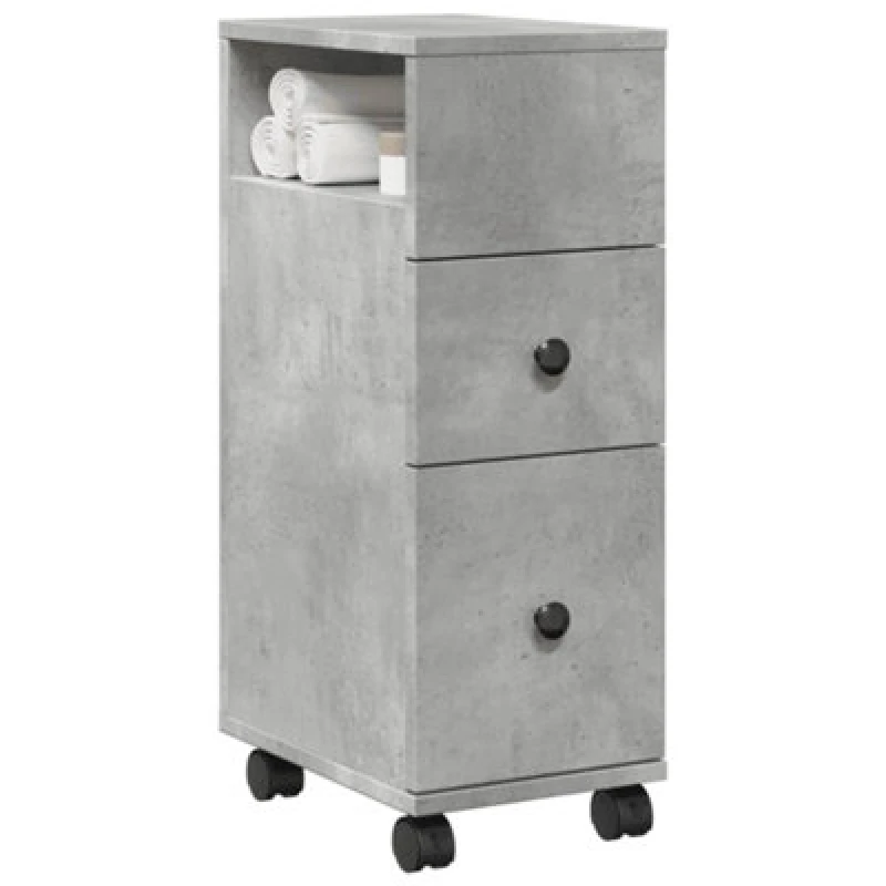 Image of Vidaxl Narrow Bathroom Cabinet With Wheels Concrete Grey Engineered Wood
