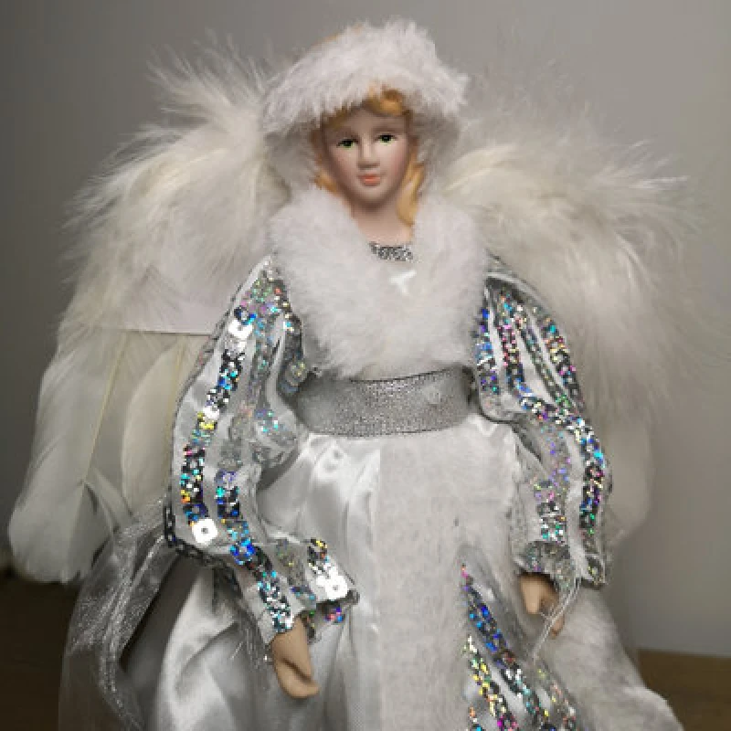 Image of Samuel Alexander 30Cm Premier Christmas Tree Topper Angel Decoration In White & Silver