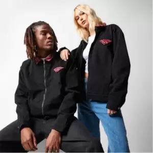 Image of Mennace Paisley Trim Zip Through Denim Jacket - Black