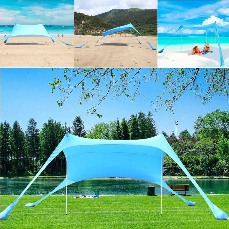 Image of Gr8 Garden Beach Tent Family Sun Shade 4-6 Person Shelter Camping UV Canopy Blue