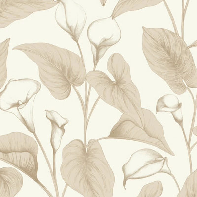 Image of Grandeco Botanical Calla Lily Floral Foliage Textured Wallpaper Beige