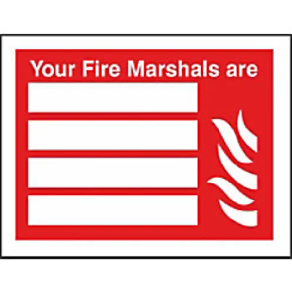Image of Stewart Superior Seco Fire Fighting Equipment Safety Sign Your Fire Marshalls Are Semi Rigid Plastic 150 x 200mm - FF122SRP150X200 FF122SRP150X200