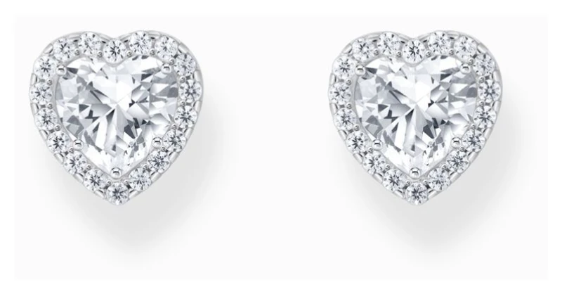 Image of THOMAS SABO Silver White Zirconia Heart Shaped Halo Stud Earrings