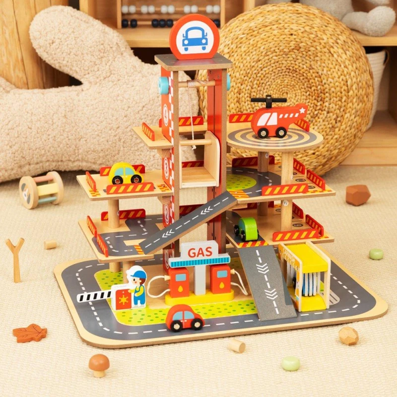 Image of Tooky Toy Wooden Garage Multi unisex One Size