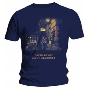 Image of David Bowie Ziggy Stardust Mens Navy T Shirt: Medium