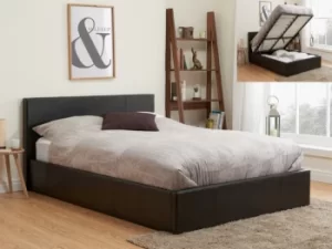 Image of Birlea Berlin 4ft Small Double Brown Upholstered Faux Leather Ottoman Bed Frame