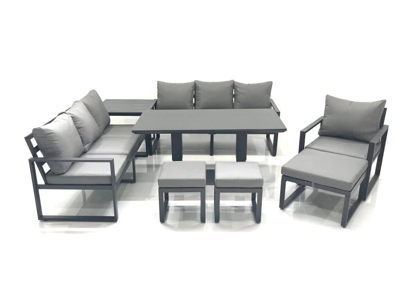 Image of Fimous Outdoor Garden Furniture Set Aluminium Lounge Sofa Adjustable Rising Lifting Dining Table Sets with 3 Footstools Side Table Dark Grey Dark Grey