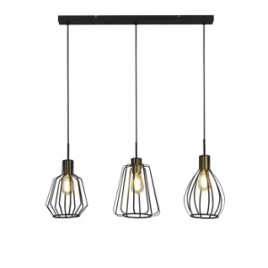 Image of Melbourne 3 Light Cage Bar Pendant, Black, Antique Brass