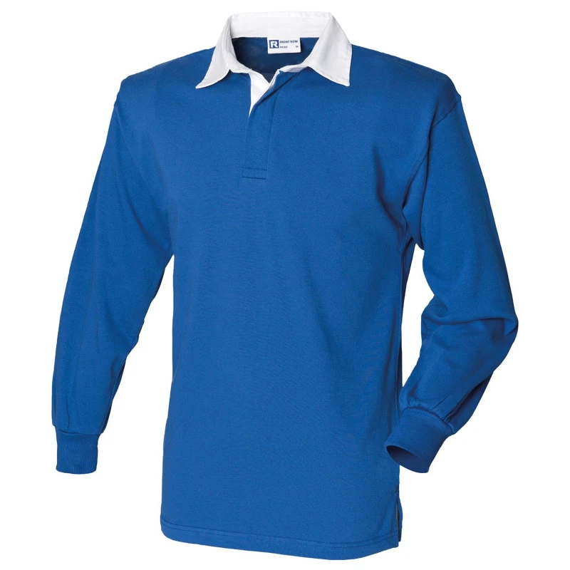 Image of Front Row Mens Long Sleeve Classic Rugby Polo Shirt in Mid Blue Size: Small Mid Blue Male S