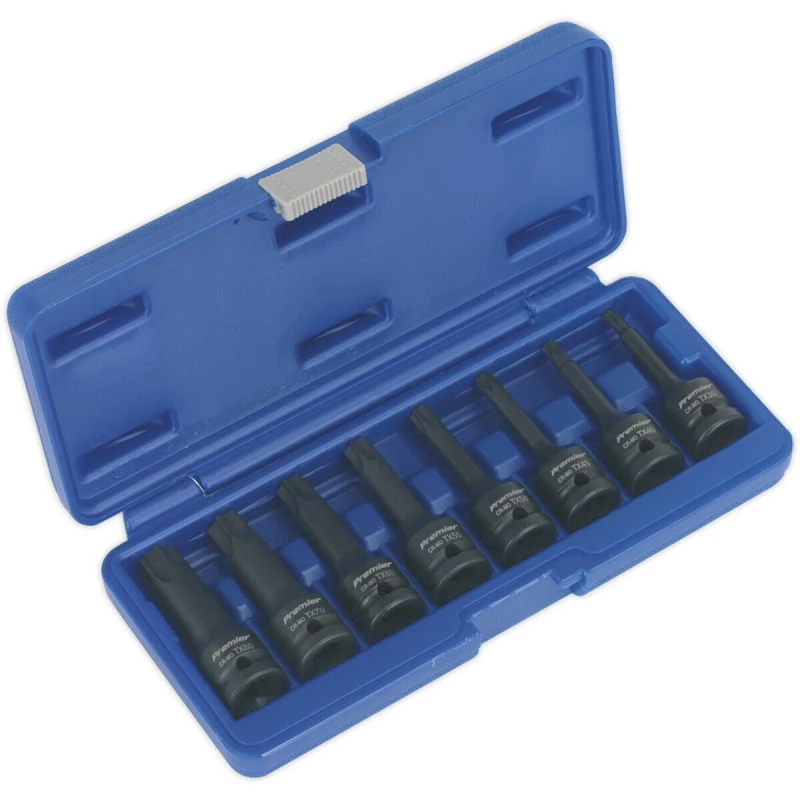 Image of Loops 8 Piece Impact Socket Bit Set - 1/2" Square Drive - TRX-Star - Chromoly Steel Metallics