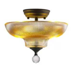 Image of Luminosa Talisa 2 Light Semi Flush Ceiling Lamp E27 With Round 30cm Glass Shade Graphite, Amber