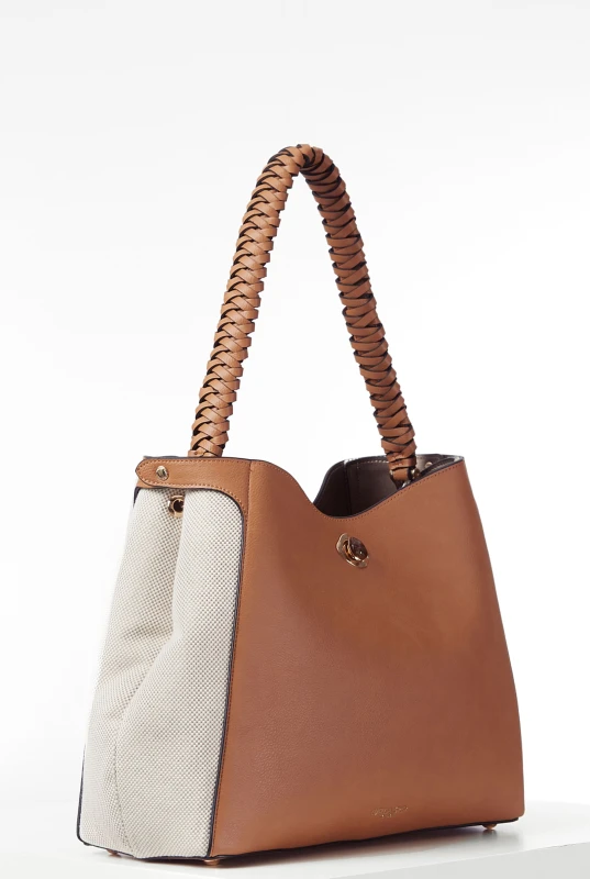 Image of Luella Grey 'Adriana' Woven Handle Hobo Camel