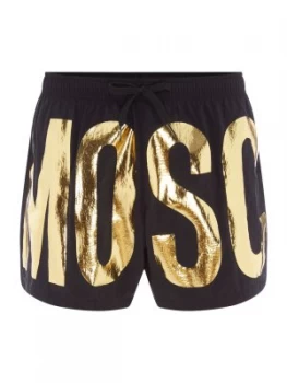 Image of Mens Moschino Foil Logo Swim Shorts Black