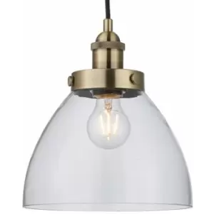 Image of Hanging Ceiling Pendant Light ANTIQUE BRASS & GLASS Shade Industrial Lamp Bulb